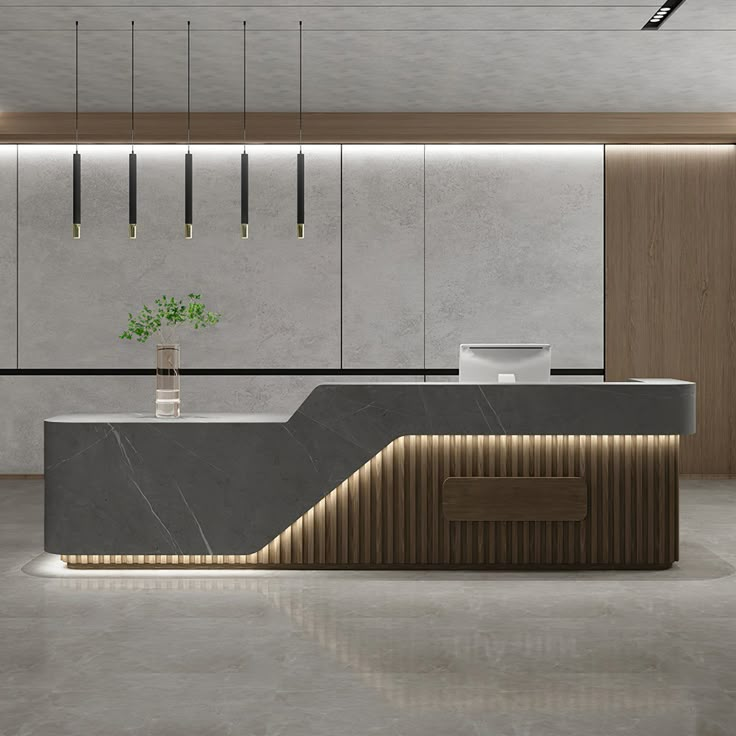 Contemporary White Reception Desk with LED Plinth and Front Detailing