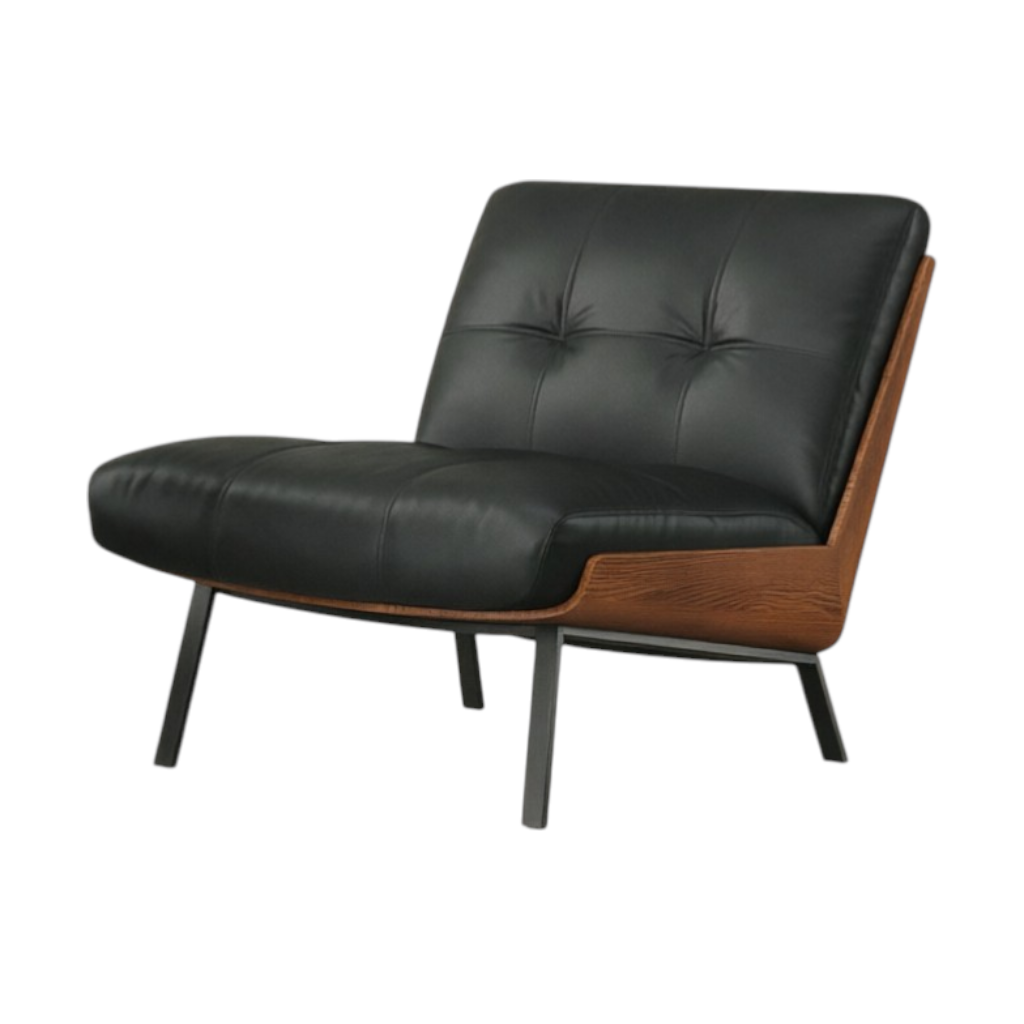 Modern Lounge Armchair with Upholstered Cushion and Solid Wood Frame for Reception Areas