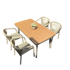Outdoor Rope-Weave Dining Set With Timber-Look Table