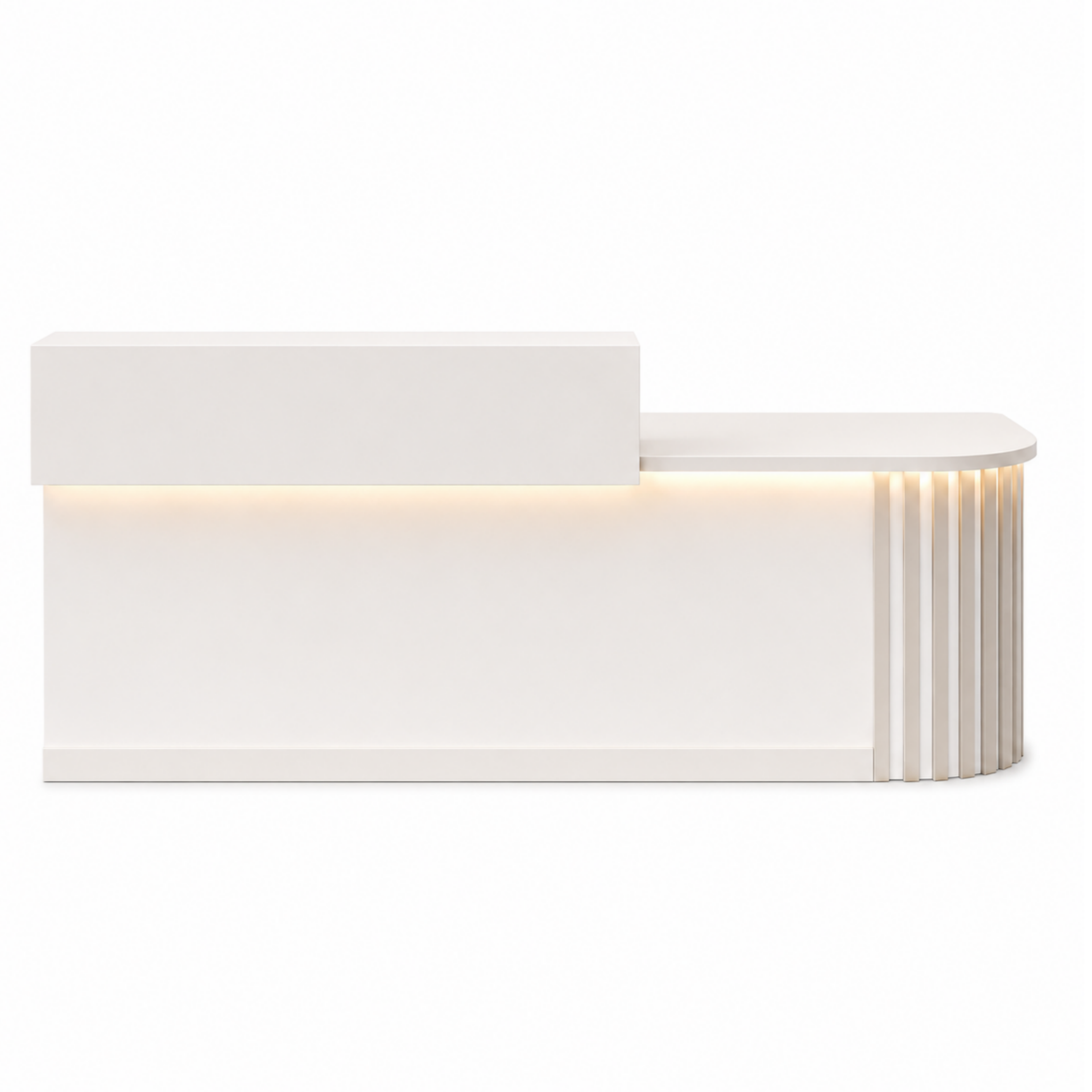 Modern Curved Reception Desk with LED Lighting and Storage Counter