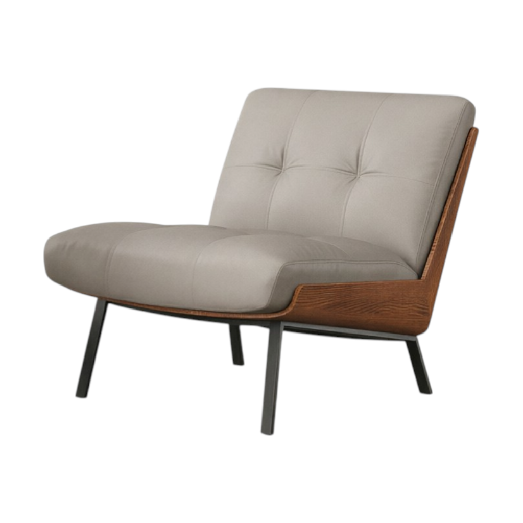 Modern Lounge Armchair with Upholstered Cushion and Solid Wood Frame for Reception Areas