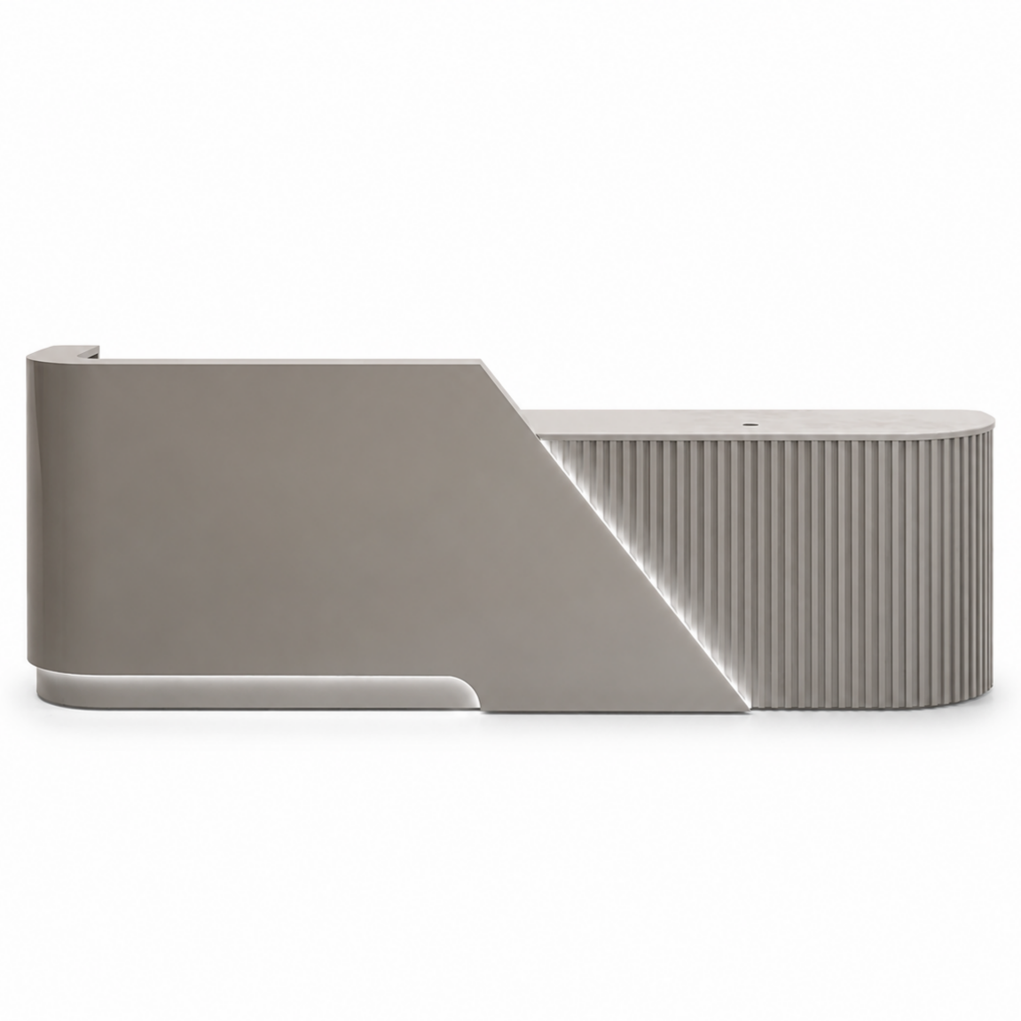 Modern Curved Reception Desk with Fluted Front and LED Base