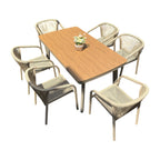Outdoor Rope-Weave Dining Set With Timber-Look Table