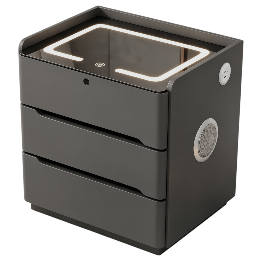 Smart Bedside Table with Wireless Charging and LED Light