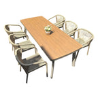 Outdoor Rope-Weave Dining Set With Timber-Look Table