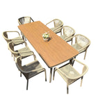 Outdoor Rope-Weave Dining Set With Timber-Look Table