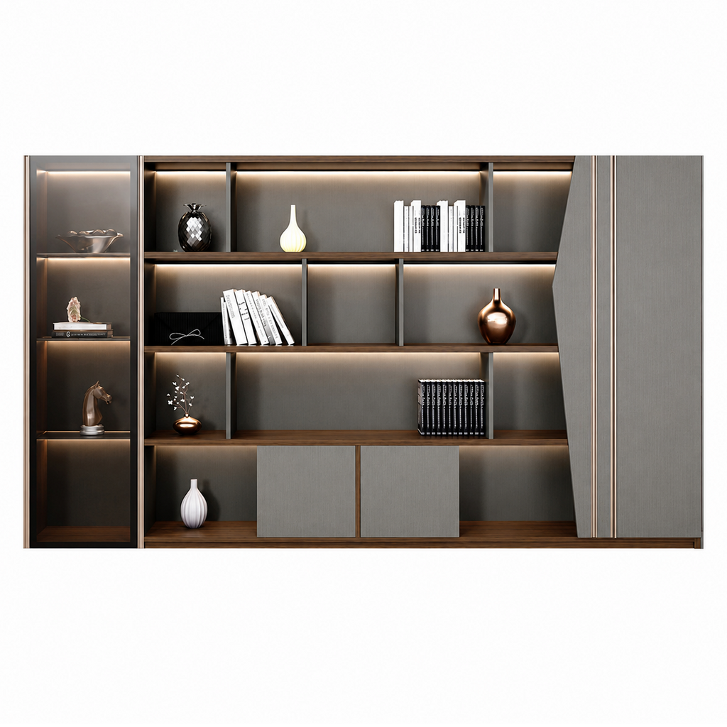 Contemporary Office Storage Cabinet with LED Display Shelves