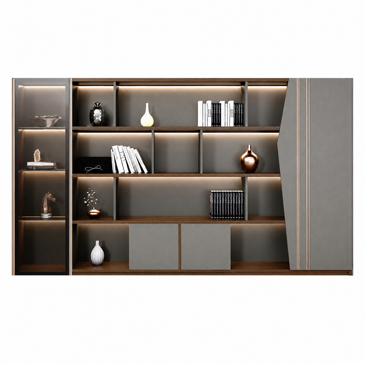 Contemporary Office Storage Cabinet with LED Display Shelves