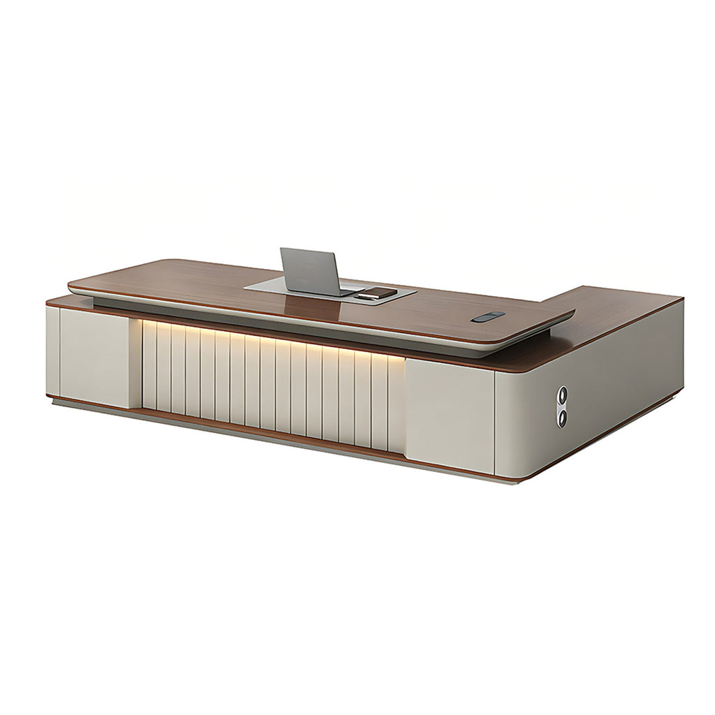 Walnut-Finish Executive Office Desk with Custom LED Lighting