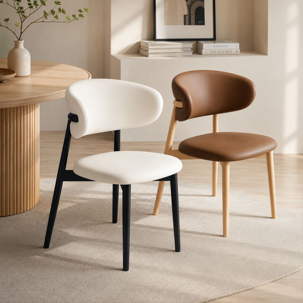 Modern Upholstered Home Chair with Curved Backrest and Solid timber Legs