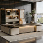 Wide Executive Desk with Fluted Front and Side Storage