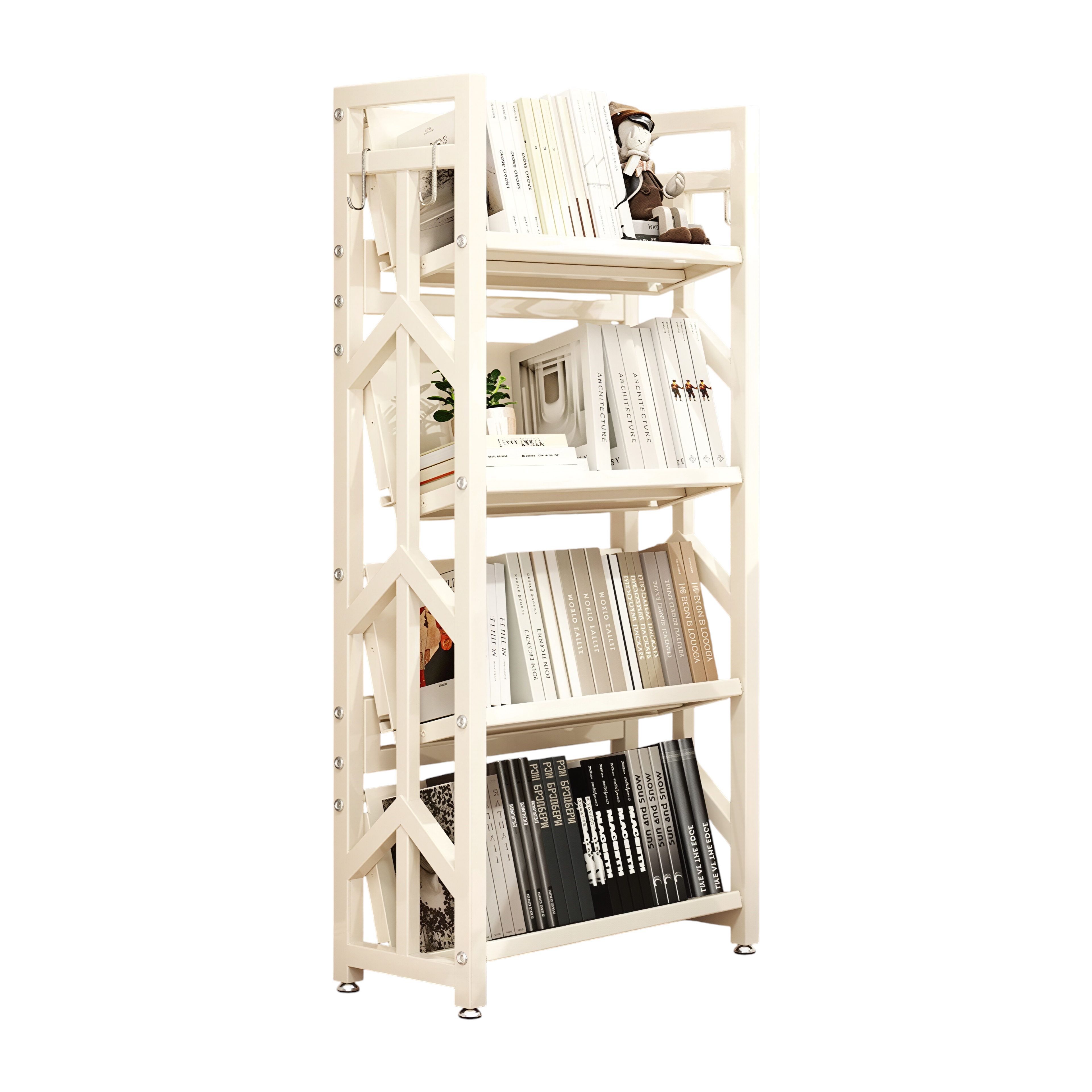 Adjustable Multi-Tier Bookcase With Slanted Shelves