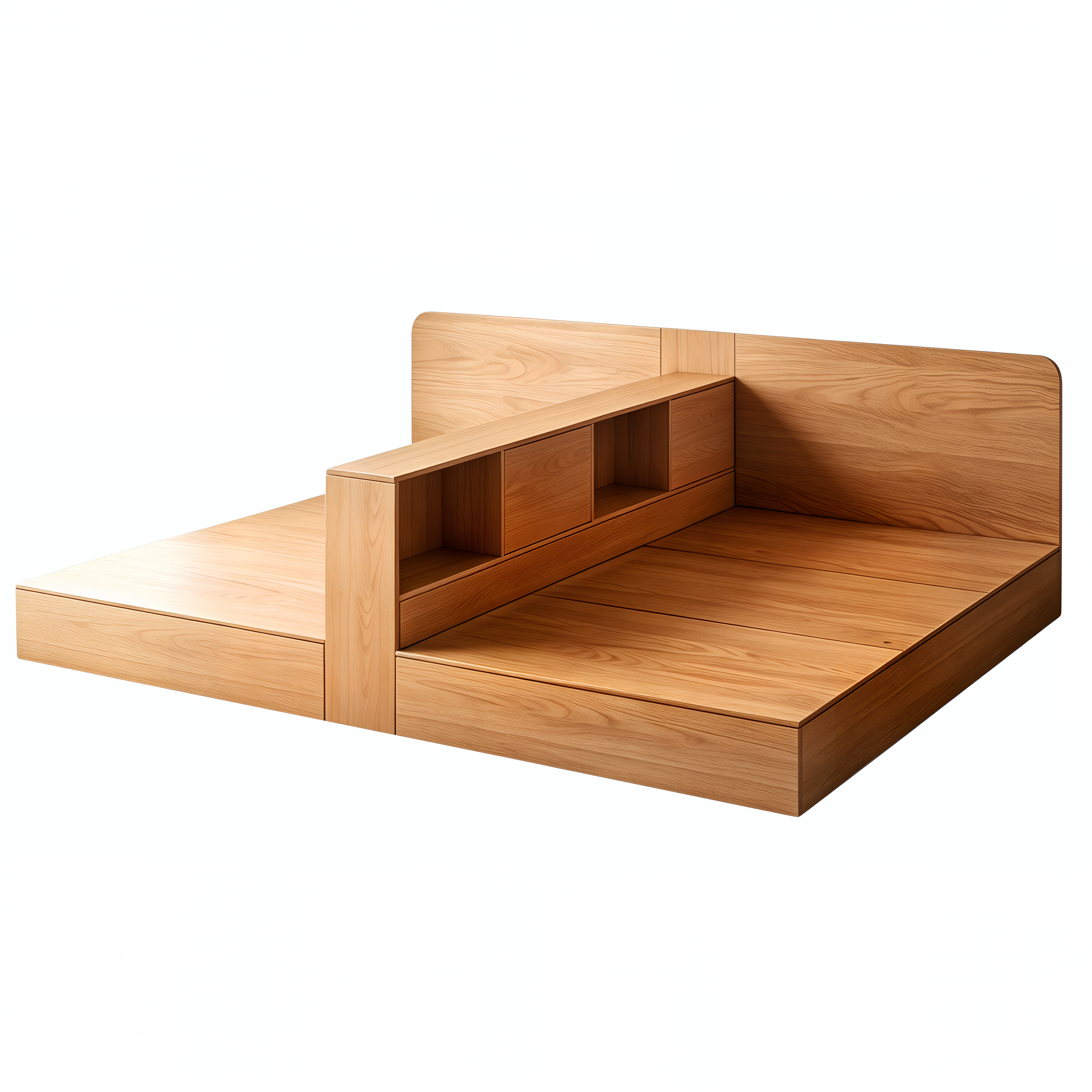 Natural Timber Twin Storage Bed with Divider Shelf