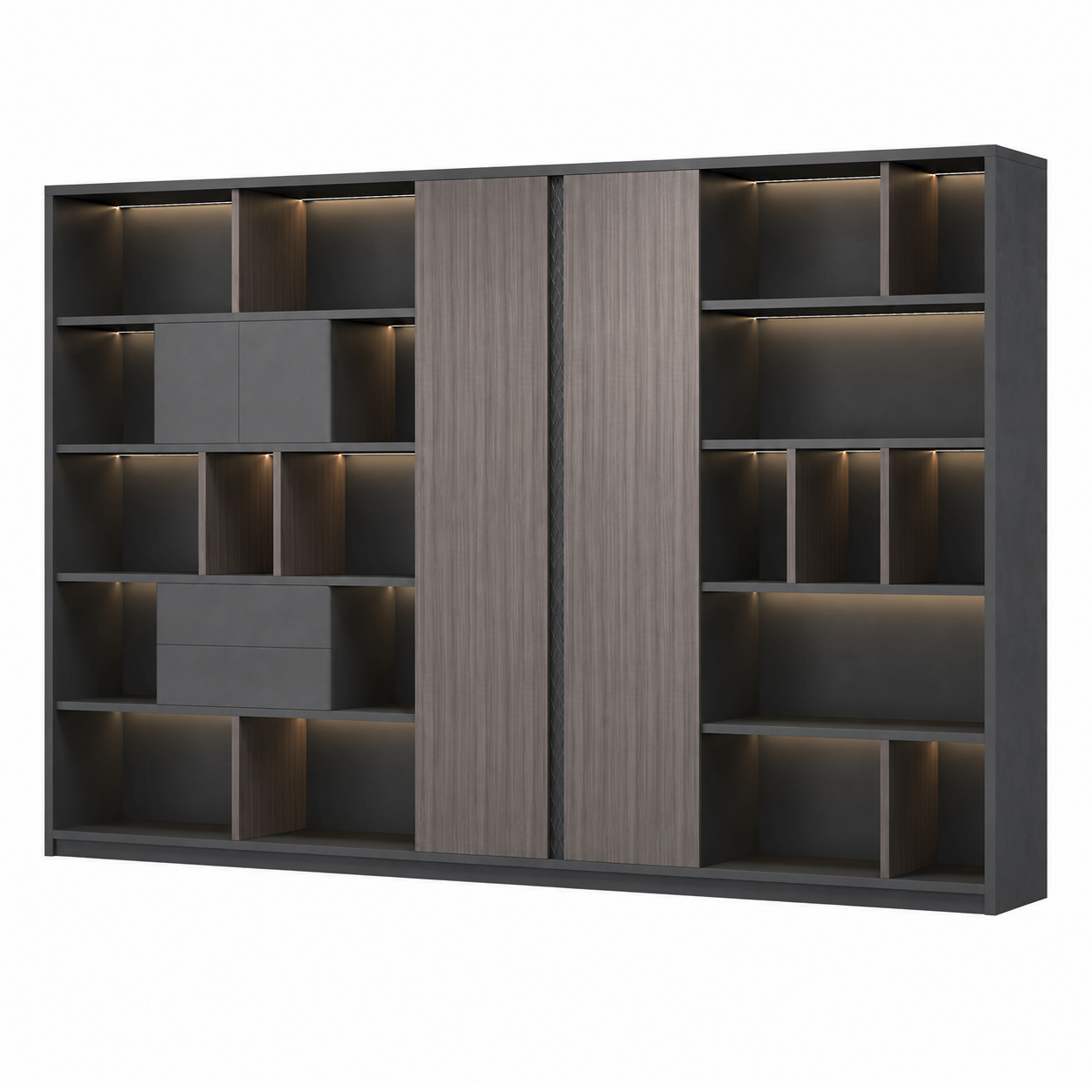 Executive Storage Wall Cabinet with LED and Concealed Wardrobe Storage