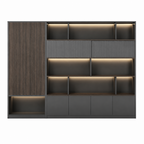 Dark Woodgrain Office Storage Suite with Fluted Panel Doors