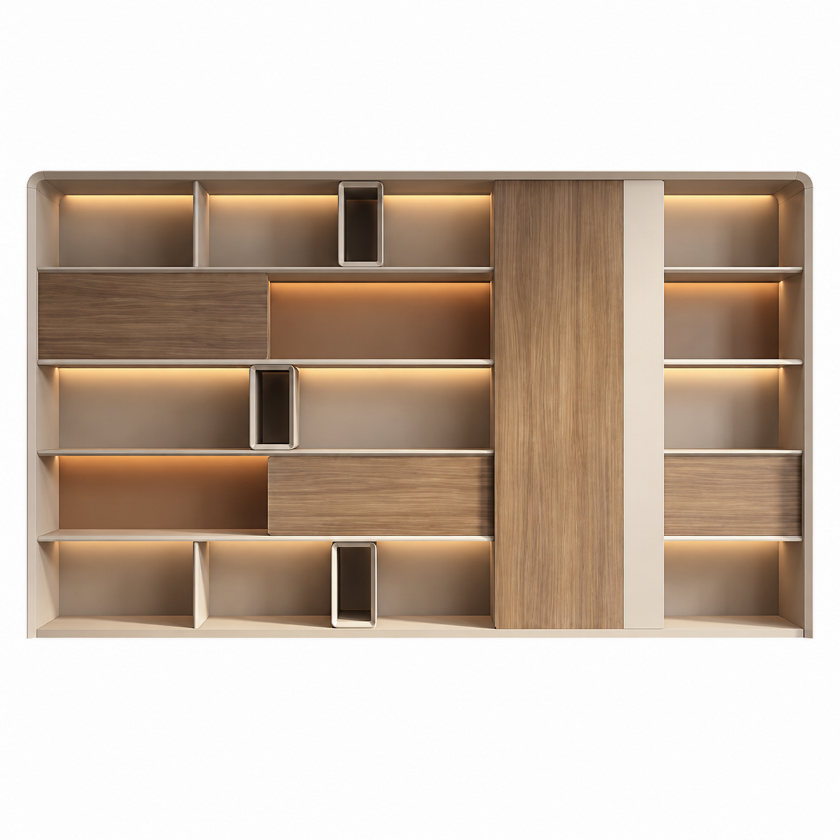Modern Office Storage Cabinet with LED Lighting and Sliding Doors
