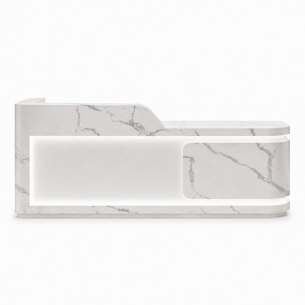 Modern Curved Reception Desk with LED Lighting and Custom Logo Panel