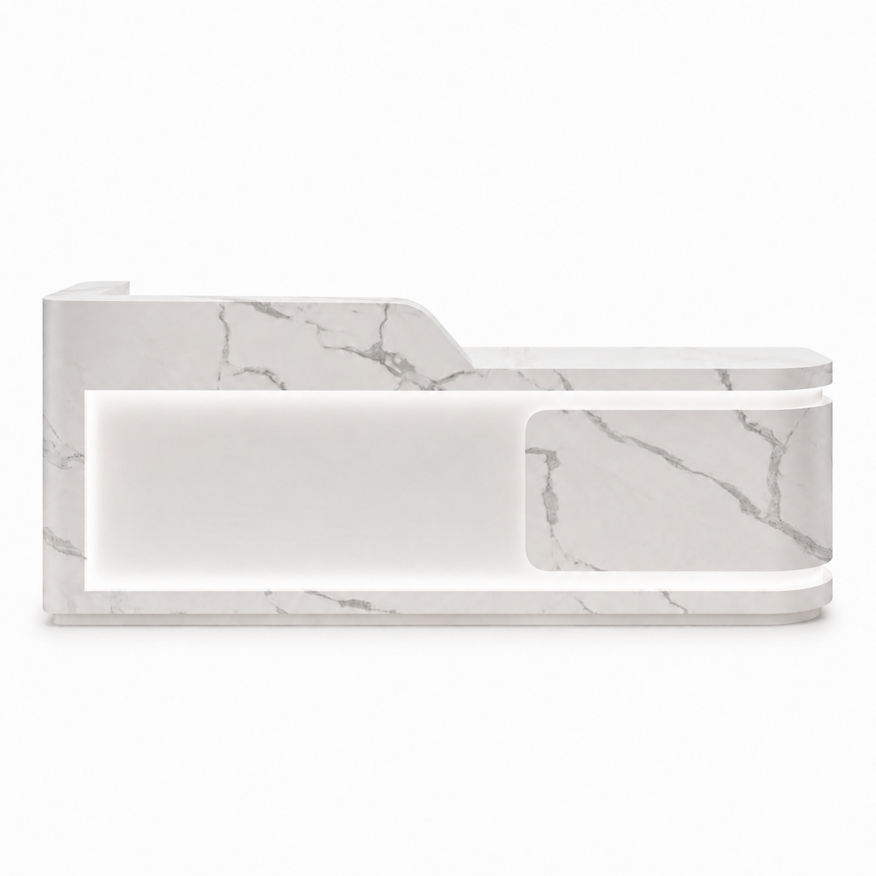 Modern Curved Reception Desk with LED Lighting and Custom Logo Panel