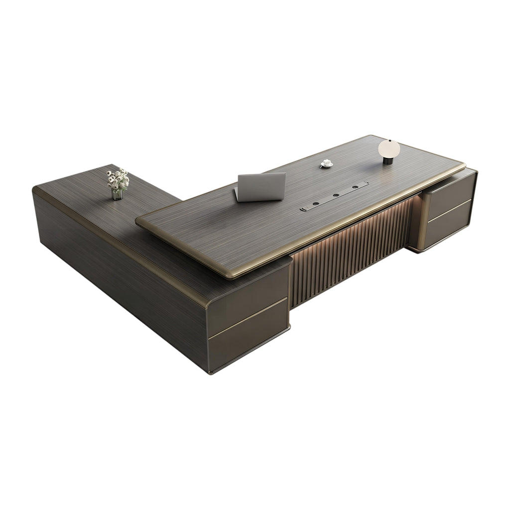 Premium Executive Office Desk with Voice-Controlled LED Lighting and Statement Side Storage