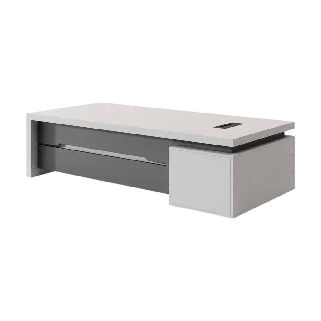 Modern Executive Desk with Storage Cabinet and Statement Wood-Grain Finish