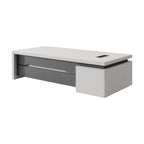 Modern Executive Desk with Storage Cabinet and Statement Wood-Grain Finish