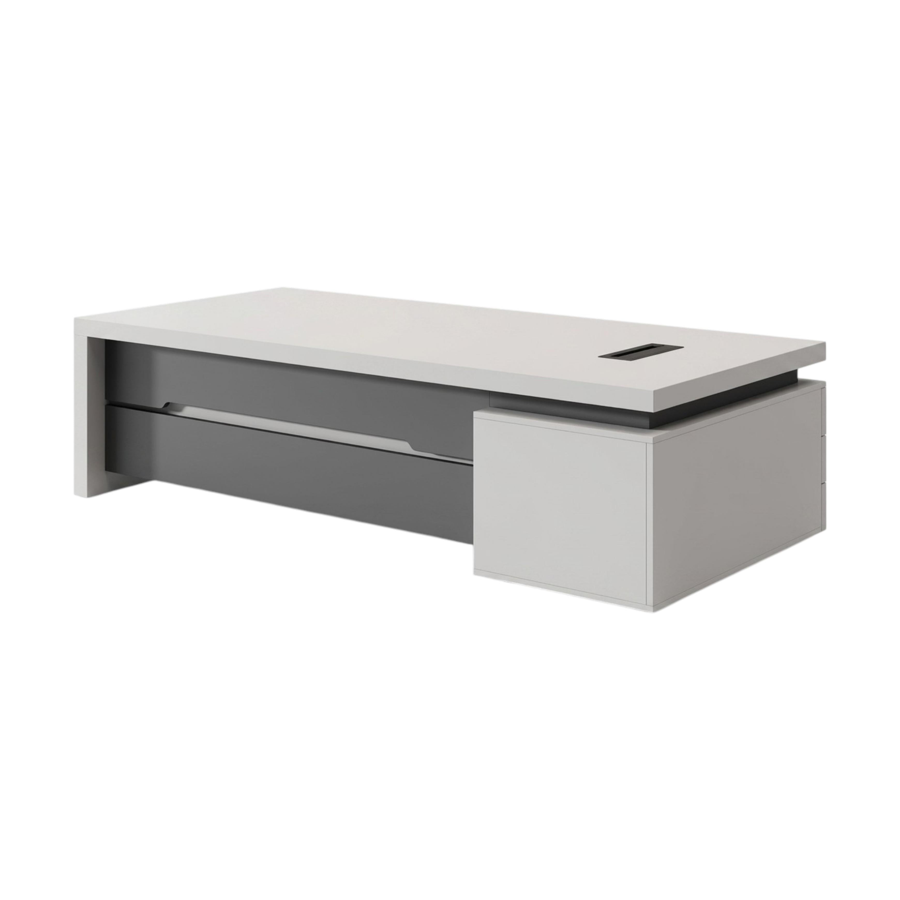 Modern Executive Desk with Storage Cabinet and Statement Wood-Grain Finish