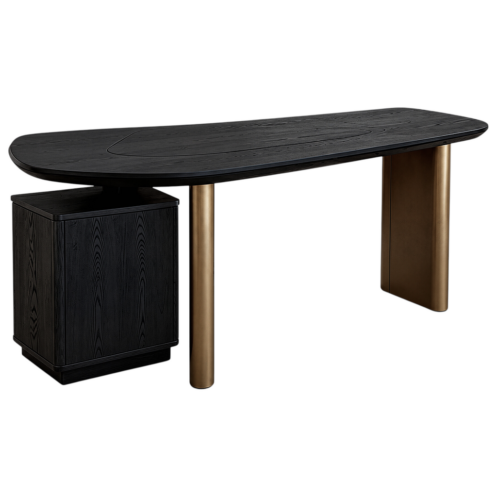 Modern Executive Desk with Leather Inlay & Storage
