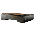 Contemporary Timber Executive Desk with Slatted Front and Matching Storage Wall