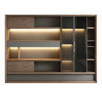 Modern Office Storage Cabinet with Glass Wardrobe and LED Display Shelves
