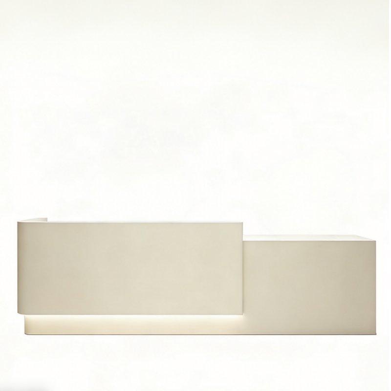 Minimalist Curved Reception Counter with LED Base Lighting