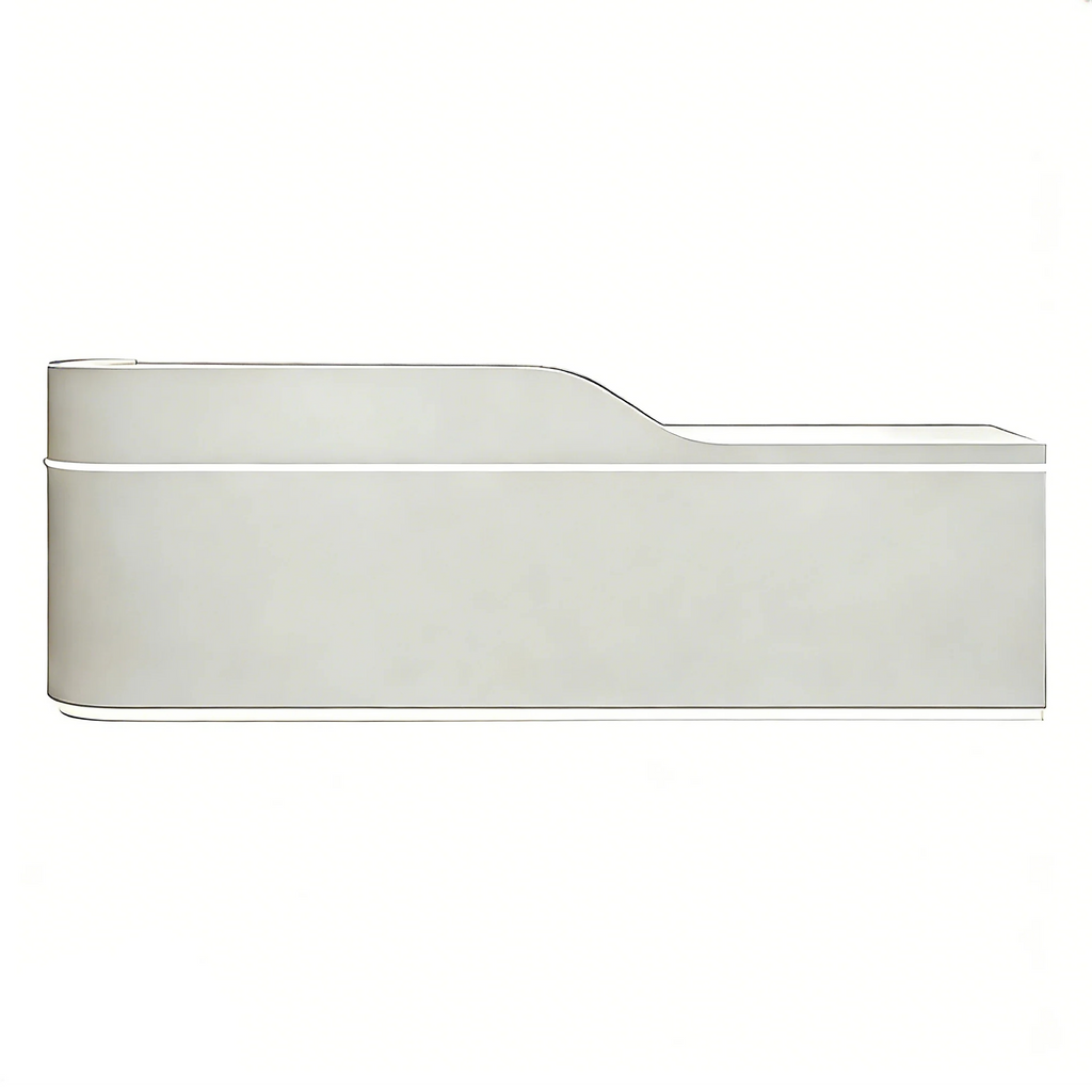 Sleek Curved Reception Counter with Concealed Storage and Service Ledge