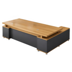 Modern Executive Office Desk With Return, Lockable Storage, Cable Grommets, Two-Tone Finish
