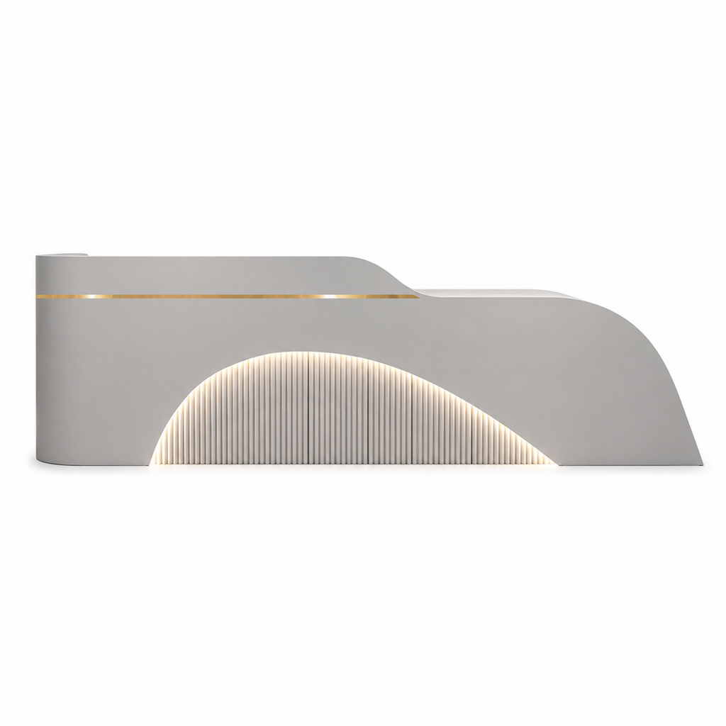 Modern Curved Reception Desk with LED, Storage and Custom Logo