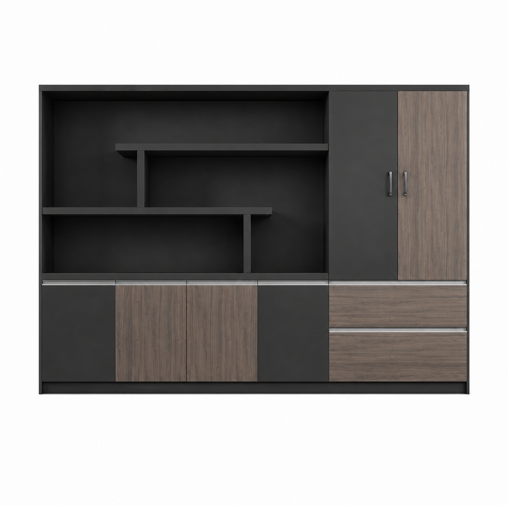Contemporary Executive Office Storage Cabinet with Display Shelving