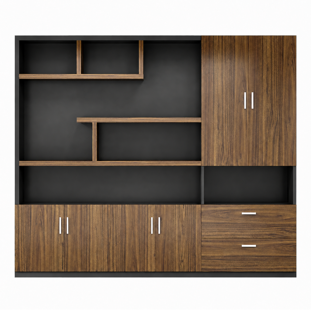 Modern Executive Storage Wall Cabinet with Open Shelving