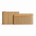 Luxury LED Reception Desk with Fluted Wood Grain Panels and Rounded Edges