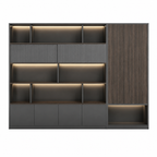 Dark Woodgrain Office Storage Suite with Fluted Panel Doors