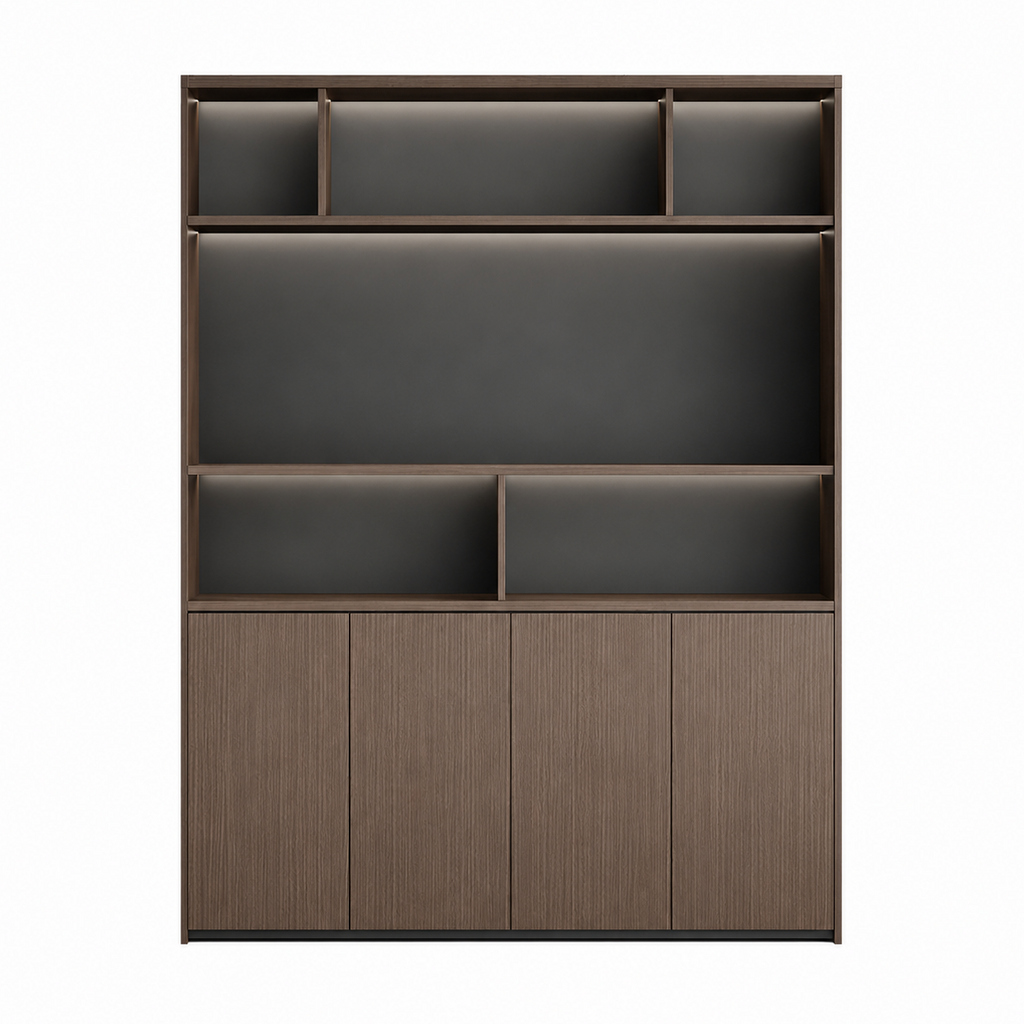 Executive Filing Cabinet with Glass Display and Concealed Storage