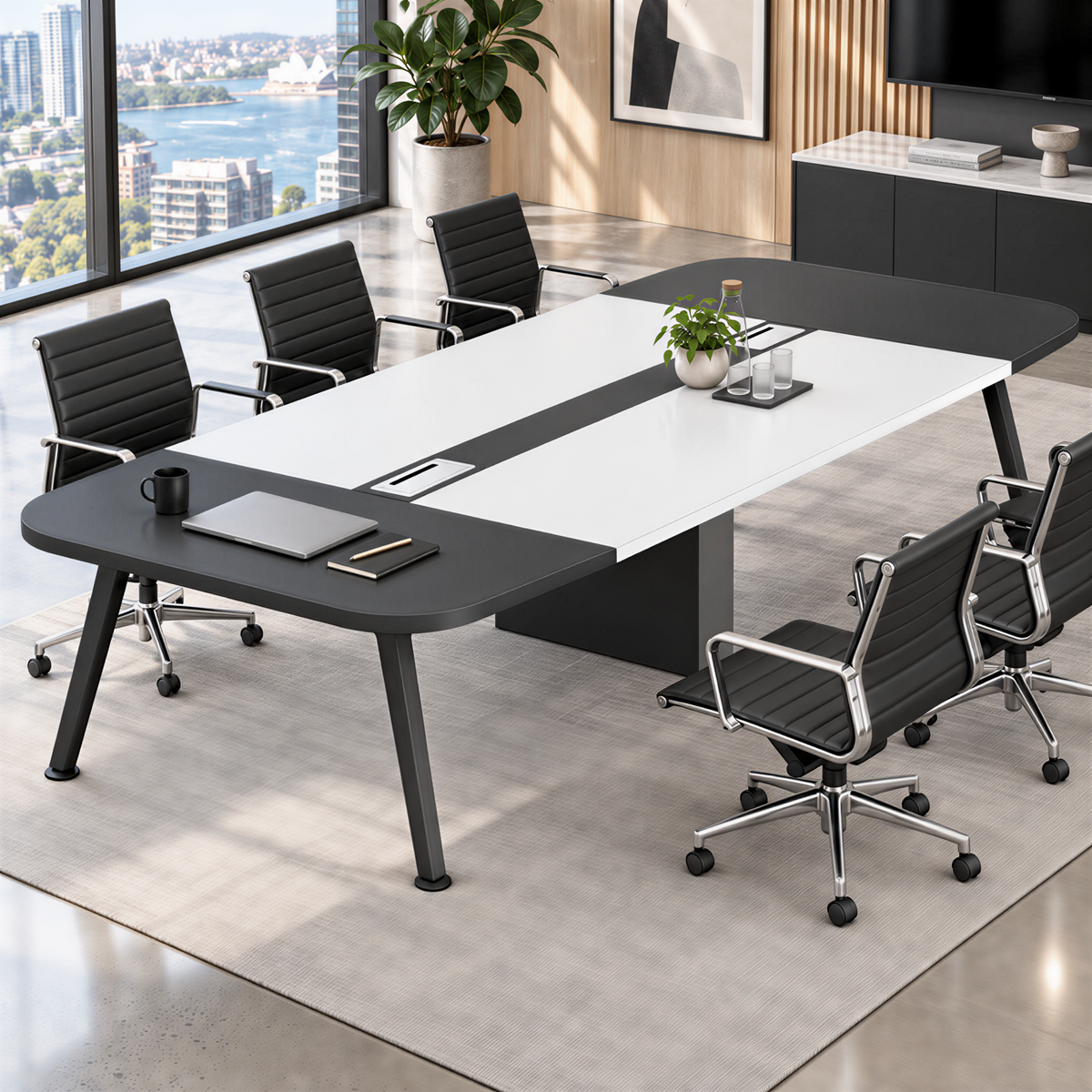 Modern Boardroom Table with Two-Tone Design and Custom Sizes