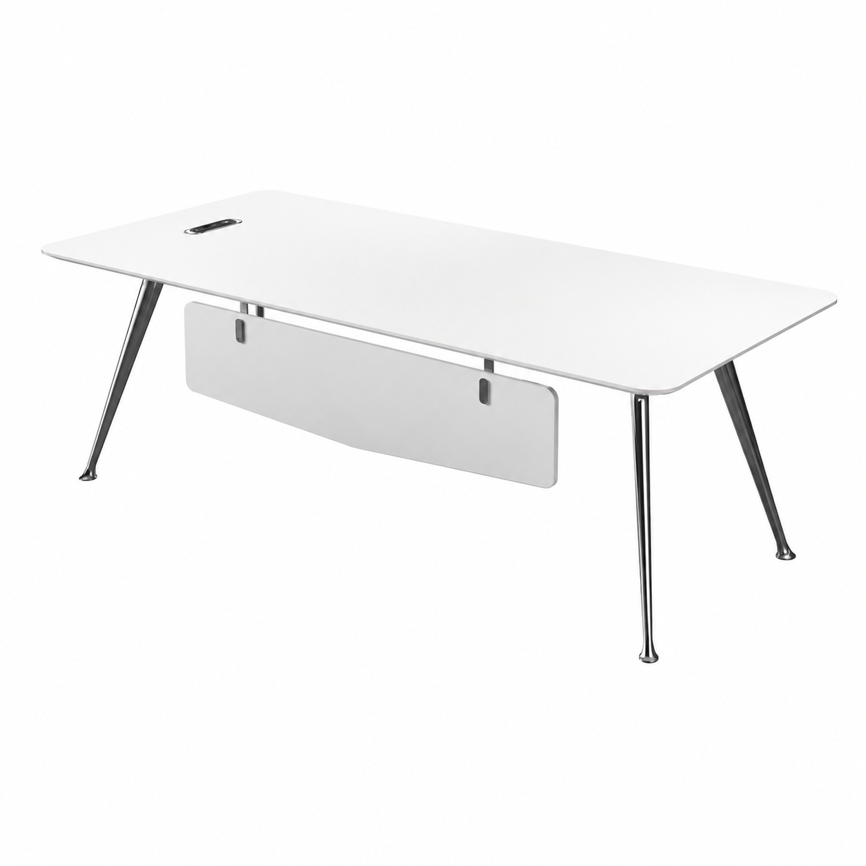 Modern Executive Desk with Walnut-Style Worktop, Privacy Panel and Chrome Tapered Legs