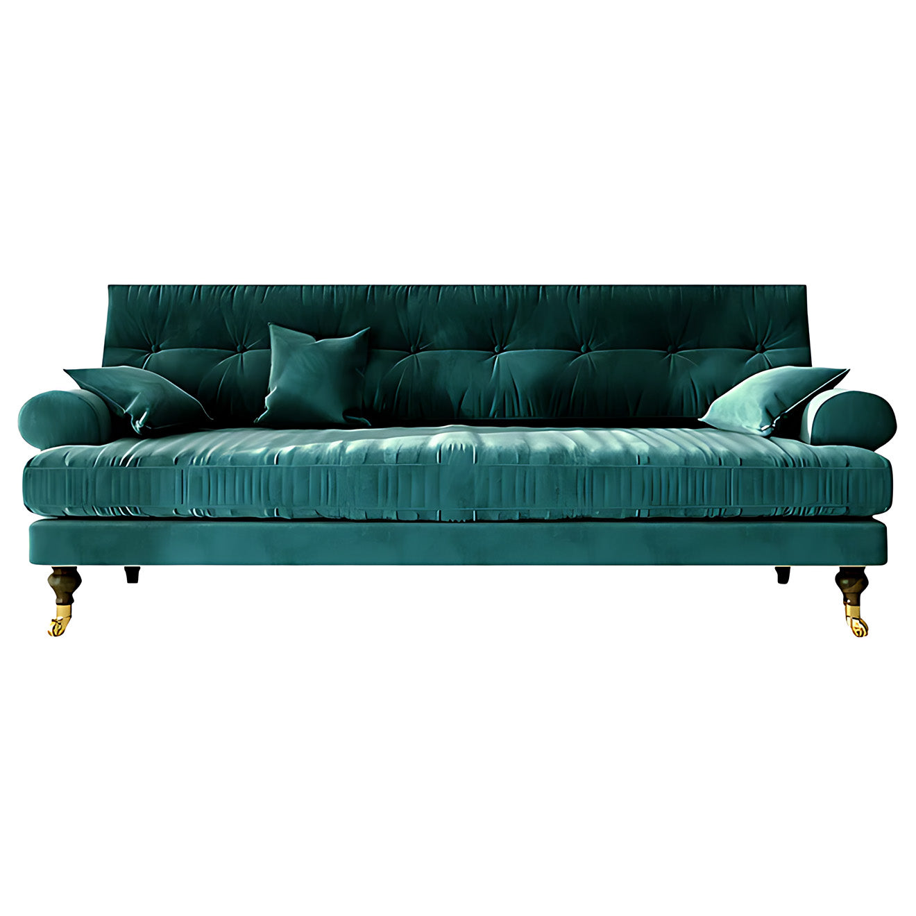 Velvet Sofa with Rolled Arms and Tufted Back