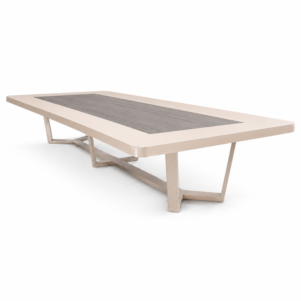 Large Two-Tone Boardroom Table with Rounded Corners and Geometric Frame