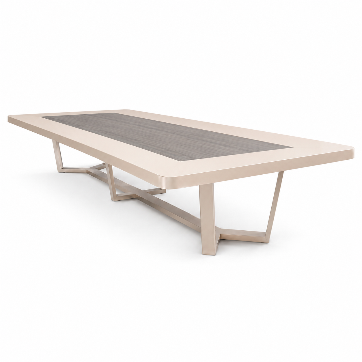 Large Two-Tone Boardroom Table with Rounded Corners and Geometric Frame