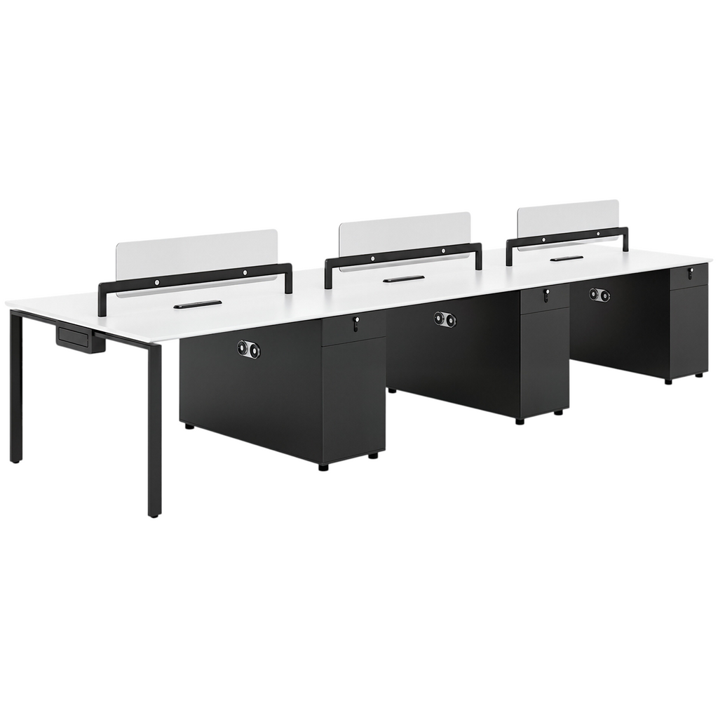 Modern Bench Workstation with Privacy Screens and Integrated Power