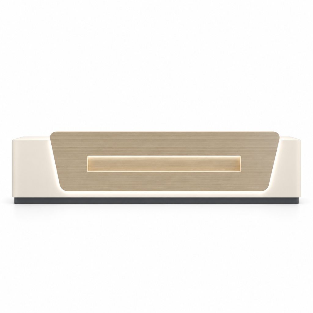 Contemporary Reception Counter with LED Lighting, Lockable Storage and Custom Logo