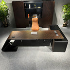 Premium Zebrawood Executive Desk with Modern Matte Black Base and Storage