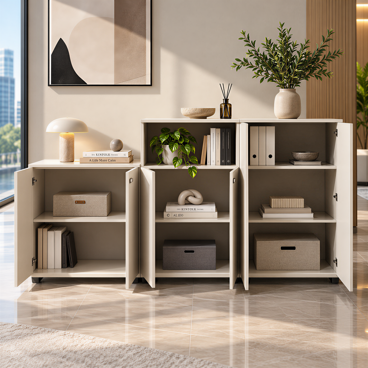 Contemporary Modular Office Storage Cabinet with Secure Custom Option