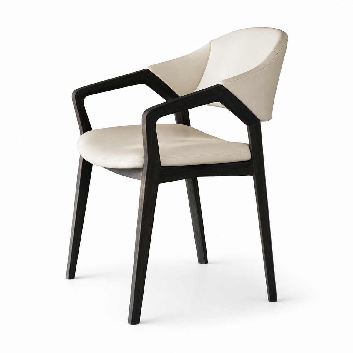 Modern Leather Accent Chair with Solid Ash Wood Frame and Curved Backrest