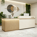 LED Reception Desk with Timber Return and Signage Panel