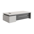 Modern Executive Desk with Storage Cabinet and Statement Wood-Grain Finish